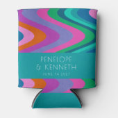 グルーヴィカラフルグリーンパープルレトロ結婚ズカスタム 缶クーラー (正面)