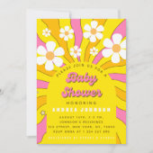 グルーヴィカラフルヒッピーレトロサンシャインデイジー70s 招待状 (正面)