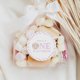 グルーヴィガールハ市松模様にッピー顔 |誕生日 ラウンドシール