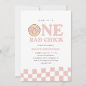 グルーヴィガールハ市松模様にッピー顔 |誕生日 招待状 (正面)