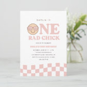 グルーヴィガールハ市松模様にッピー顔 |誕生日 招待状 (スタンド正面)