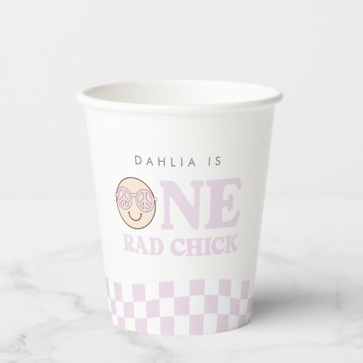 グルーヴィガールハ市松模様にッピー顔 |誕生日 紙コップ (正面)