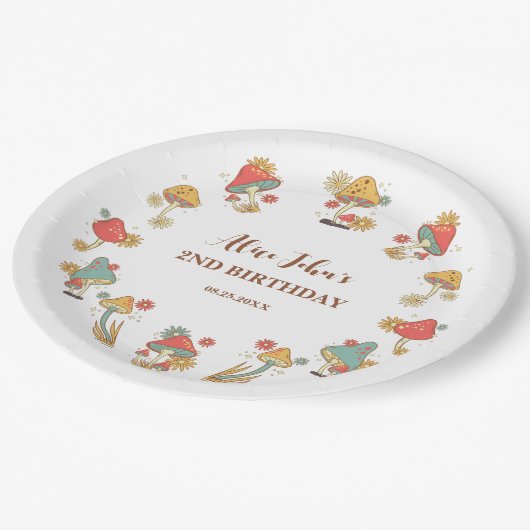 グルーヴィサイケデリックキノコ子供の誕生日 ペーパープレート (アングル)