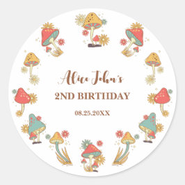 グルーヴィサイケデリックキノコ子供の誕生日 ラウンドシール