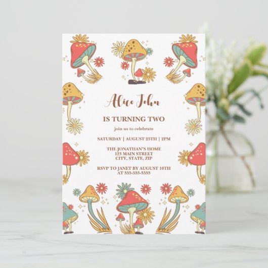 グルーヴィサイケデリックキノコ子供の誕生日 招待状 (スタンド正面)