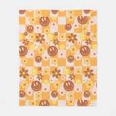 グルーヴィサイケデリックレトロスマイリーチェッカー フリースブランケット (正面)