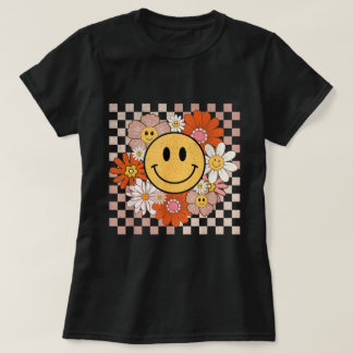 グルーヴィスマイルハッピー顔フラワーズヒッピー Tシャツ