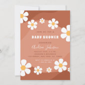 グルーヴィテラコッタレトロボホデイジーベビーシャワー 招待状 (正面)