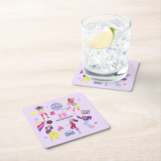 グルーヴィディスコリラガールズパーティーミレニアルレトロ スクエアペーパーコースター (インサイチュ)