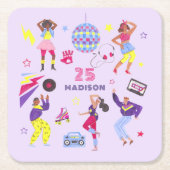 グルーヴィディスコリラガールズパーティーミレニアルレトロ スクエアペーパーコースター (正面)