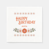 グルーヴィデイジーヒッパイフローラリーフハッピーバースデー スタンダードカクテルナプキン (正面)