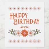 グルーヴィデイジーヒッパイフローラリーフハッピーバースデー ワインラベル (シングルラベル)