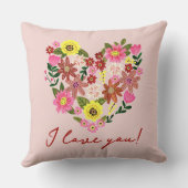 グルーヴィデイジーピンクフラワーハートバレンタインホリデー クッション (裏面)