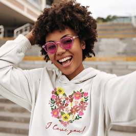 グルーヴィデイジーピンクフラワーハートバレンタインホリデー パーカ