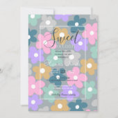 グルーヴィデイジーフラワーズグレーレトロボホフローラ 招待状 (正面)