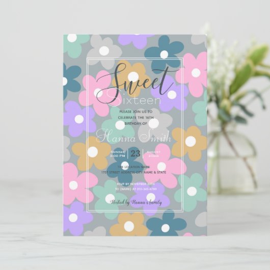 グルーヴィデイジーフラワーズグレーレトロボホフローラ 招待状 (スタンド正面)