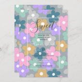 グルーヴィデイジーフラワーズグレーレトロボホフローラ 招待状 (正面/裏面)