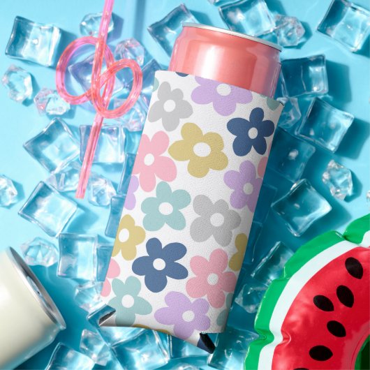 グルーヴィデイジーフラワーズレトロボホフローラ スリム缶クーラー (インサイチュ 夏)