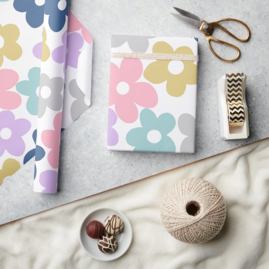 グルーヴィデイジーフラワーズレトロボホフローラ ラッピングペーパー (クラフト)