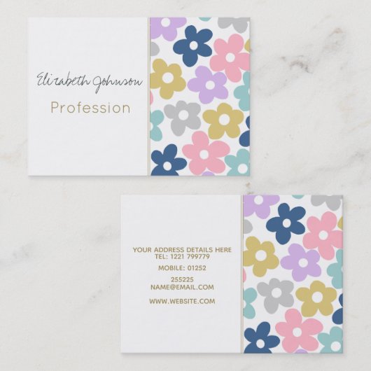 グルーヴィデイジーフラワーズレトロボホフローラ 名刺 (正面/裏面)