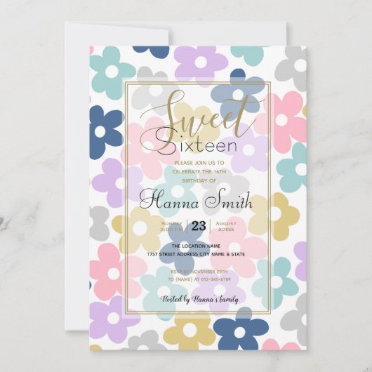 グルーヴィデイジーフラワーズレトロボホフローラ 招待状 (正面)