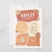 グルーヴィデイジーボホレトロレッツマンガール誕生日 招待状 (正面)