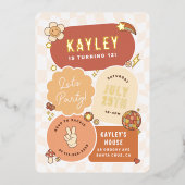 グルーヴィデイジーボホレトロレッツマンガール誕生日 箔招待状 (正面)