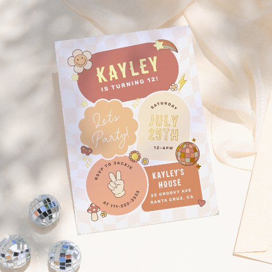 グルーヴィデイジーボホレトロレッツマンガール誕生日 箔招待状