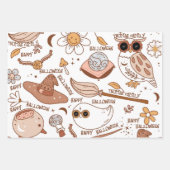 グルーヴィハロウィーンブー幽霊おもしろいレトロパターン ラッピングペーパーシート (正面2)