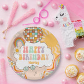 グルーヴィパーティーレトロヒッピー70sレインボー誕生日 ペーパープレート (パーティー)