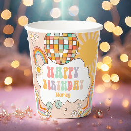 グルーヴィパーティーレトロヒッピー70sレインボー誕生日 紙コップ