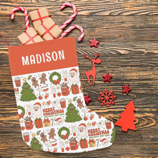 グルーヴィヒッピーレトロメリークリスマスサンタおもしろい スモールクリスマスストッキング