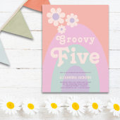 グルーヴィファイヴレトロデイジーアーチバースデーパーティー インビテーションポストカード