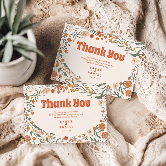 グルーヴィフローラーヴィンテージ結婚レトロ サンキューカード