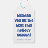 グルーヴィブルーレトロタイポグラフィクリスマスカスタム ギフトタグ (正面)