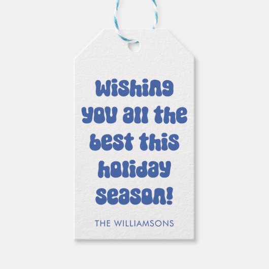 グルーヴィブルーレトロタイポグラフィクリスマスカスタム ギフトタグ (正面)