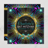 グルーヴィプリンセスミントピンクブラックライトバルミツワー 招待状 (正面/裏面)