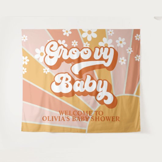 グルーヴィベビーレトロサンシャインデイジーベビーシャワーバーン タペストリー (正面(横))