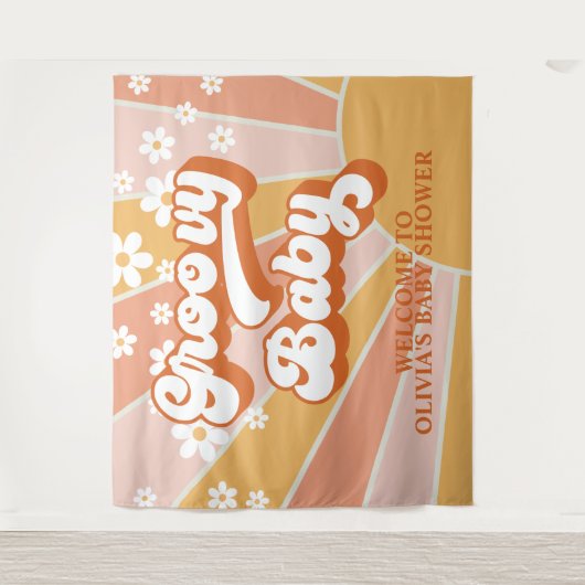 グルーヴィベビーレトロサンシャインデイジーベビーシャワーバーン タペストリー (正面)