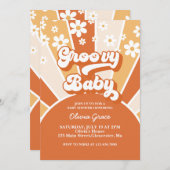 グルーヴィベビーレトロサンシャインデイジーベビーシャワー 招待状 (正面/裏面)