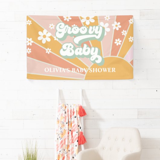 グルーヴィベビーレトロサンシャインデイジーベビーシャワー 横断幕 (インサイチュ)