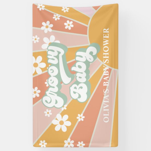 グルーヴィベビーレトロサンシャインデイジーベビーシャワー 横断幕 (縦)