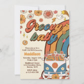 グルーヴィベビーレトロレインボーベビーシャワーパーティー 招待状 (正面)