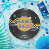 グルーヴィベビーレトロヴィニールレコードベビーシャワーデコール ペーパープレート (パーティー)