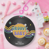 グルーヴィベビーレトロヴィニールレコードベビーシャワーデコール ペーパープレート (パーティー)