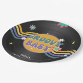 グルーヴィベビーレトロヴィニールレコードベビーシャワーデコール ペーパープレート (アングル)