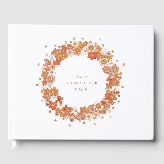 グルーヴィボホオレンジフローラブライダルシャワーカスタム ゲストブック (正面)