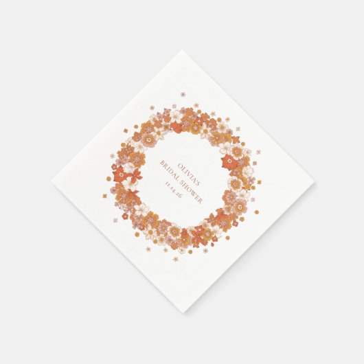 グルーヴィボホオレンジフローラブライダルシャワーカスタム スタンダードカクテルナプキン (角)