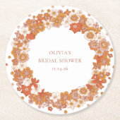 グルーヴィボホオレンジフローラブライダルシャワーカスタム ラウンドペーパーコースター (正面)