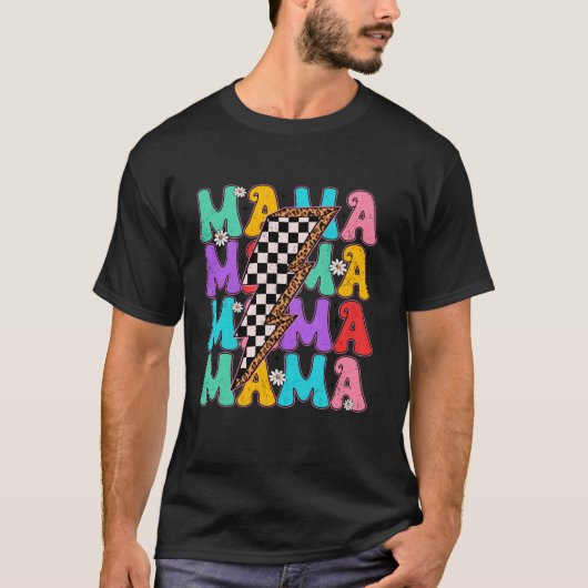 グルーヴィママ市松模様に稲妻ボルトハッピーマザーズ Tシャツ (正面)